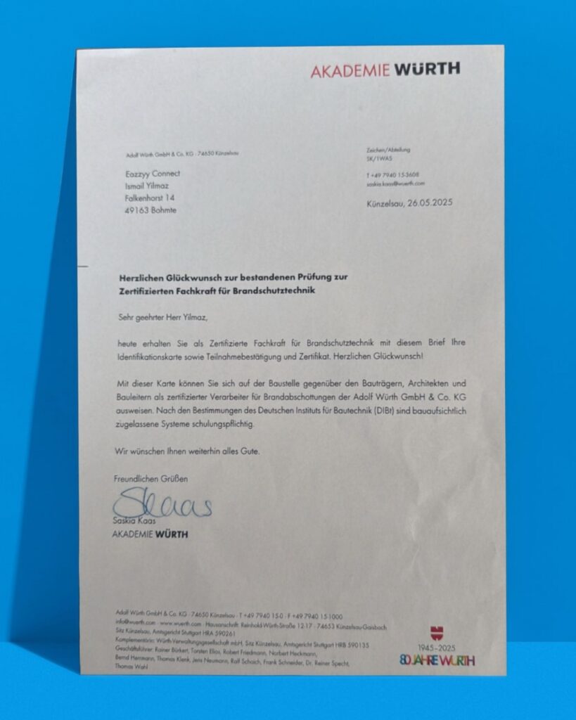 Brief für zertifizierte Fachkraft