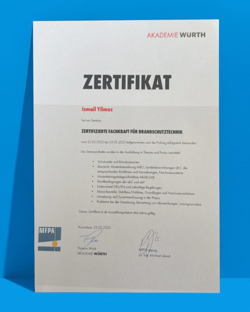 Zertifikat Fachkraft für Brandschutztechnik